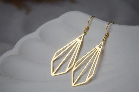 Art Deco Geometric Golden Earrings, Minimalist Lightweight Drop Earrings for Women, 18k Gold Plated, Modern Elegant Jewelry,  Gift For Her