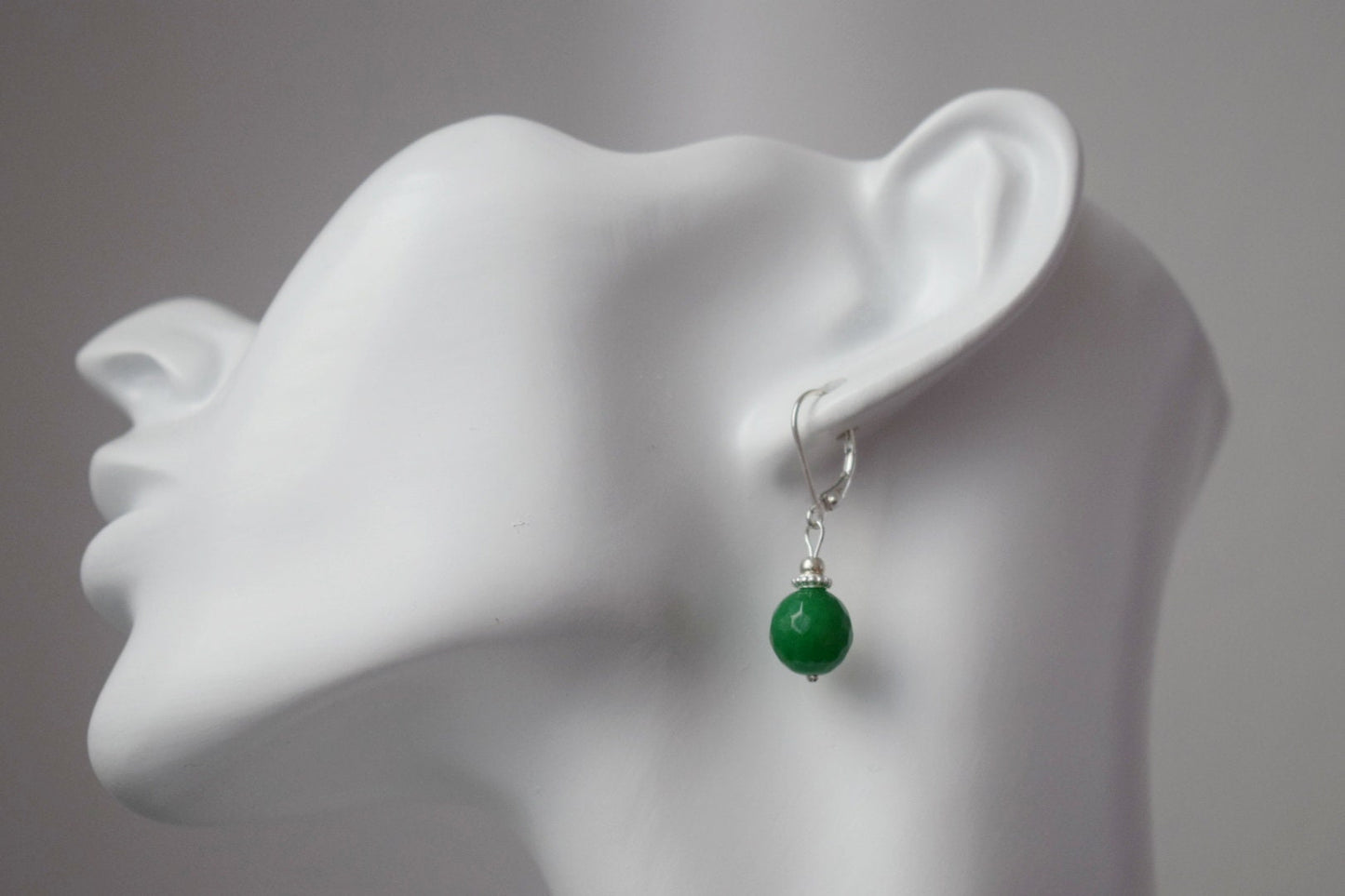 Green jade dangle huggie earrings, 925 sterling silver gemstone earrings, Green faceted stone boho earrings, Handmade jewelry gift her