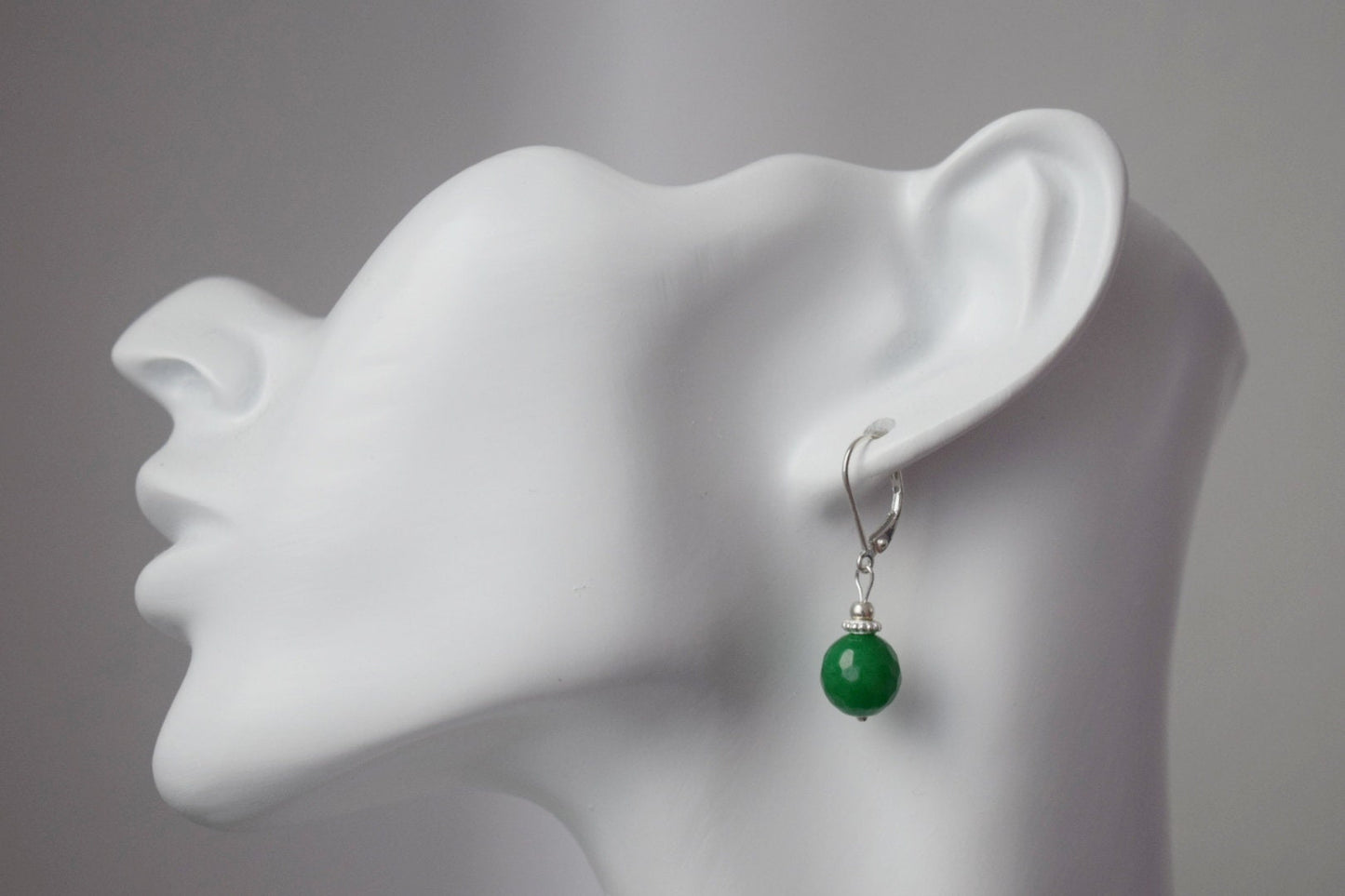 Green jade dangle huggie earrings, 925 sterling silver gemstone earrings, Green faceted stone boho earrings, Handmade jewelry gift her