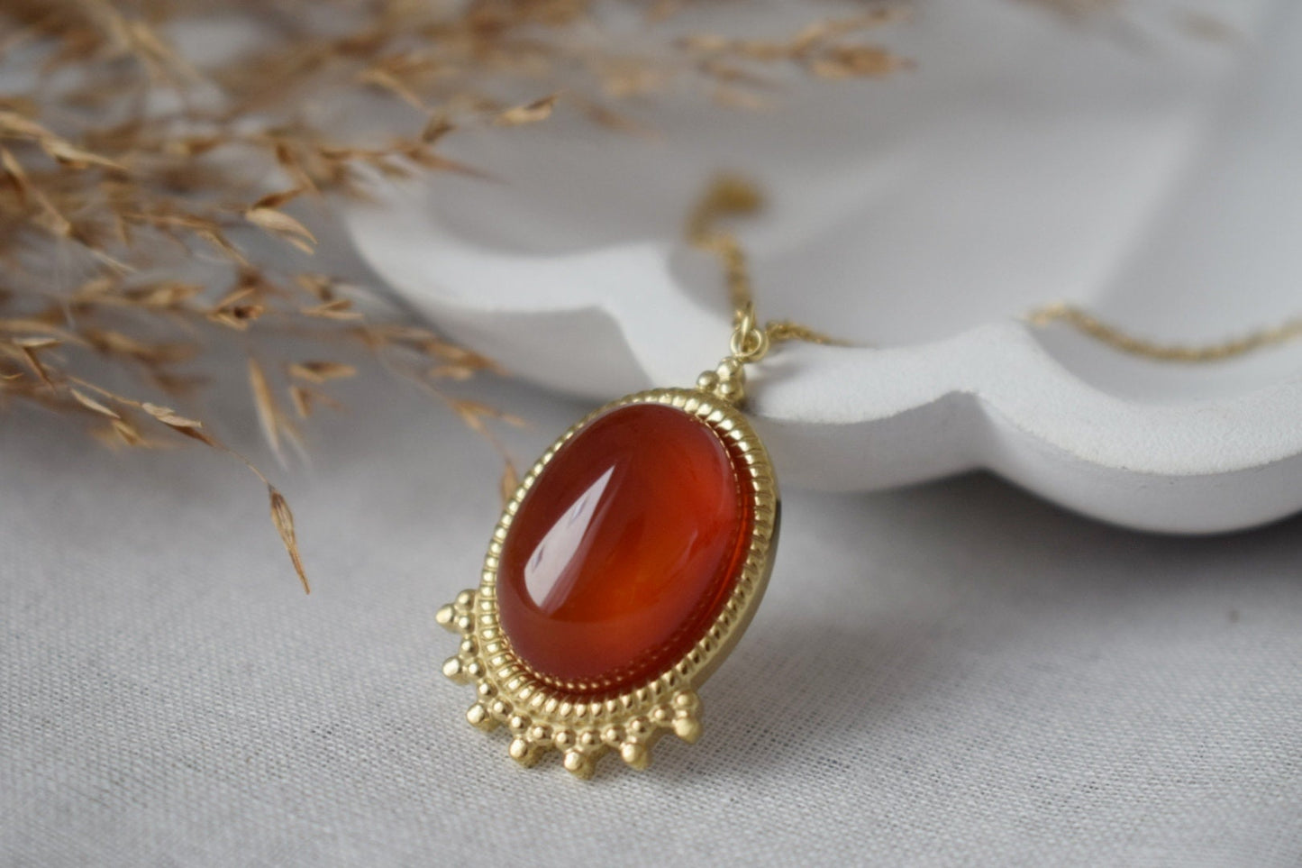 Red Agate Necklace Gold, Oval Gemstone Victorian Necklace For Women, Unique Pendant, Stone Statement Necklace, Agate Jewelry, Gift For Her