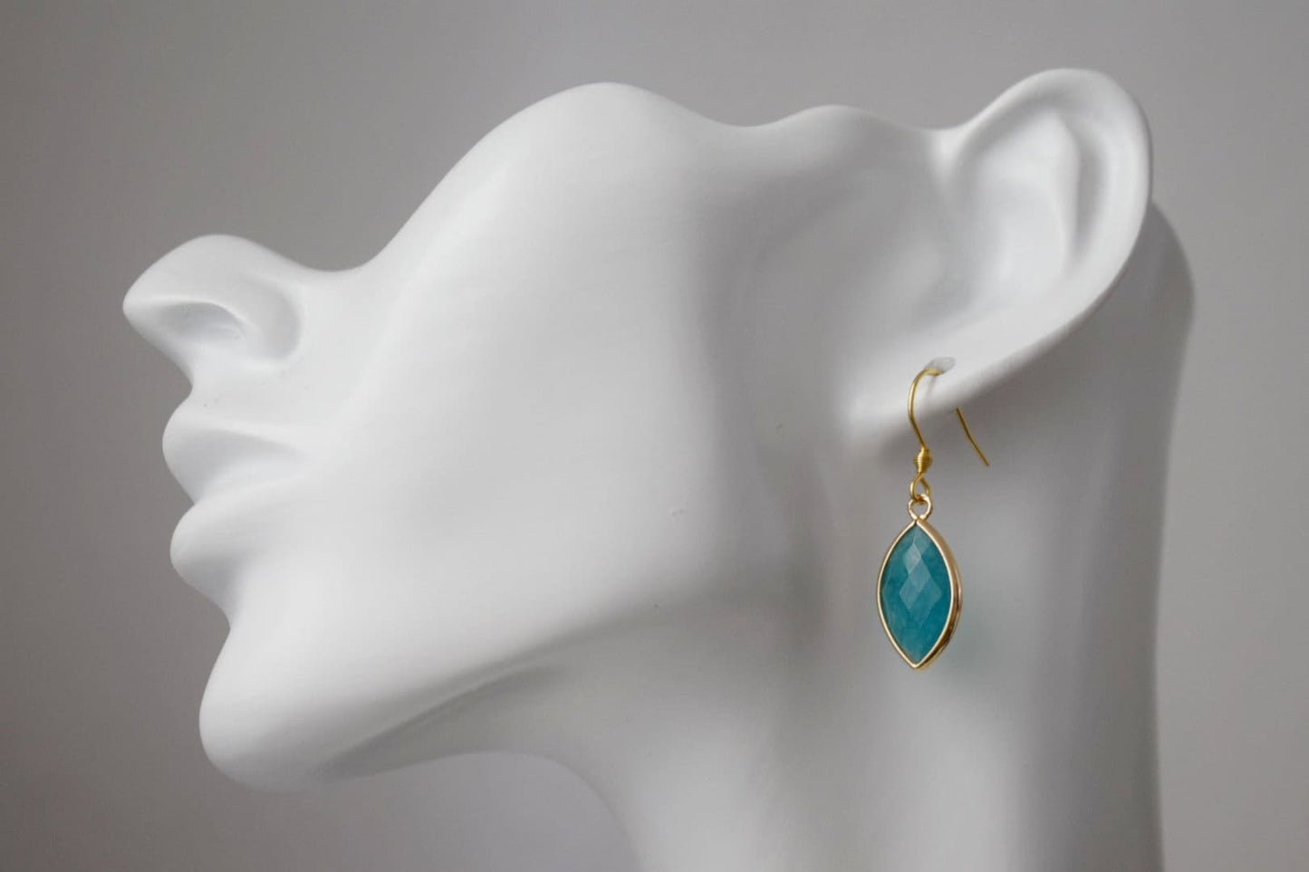 Aquamarine jade earrings, Faceted gemstone earrings, Blue gold dangle earrings, Horse eye, Stone hanging earrings, Jade gold jewelry gift