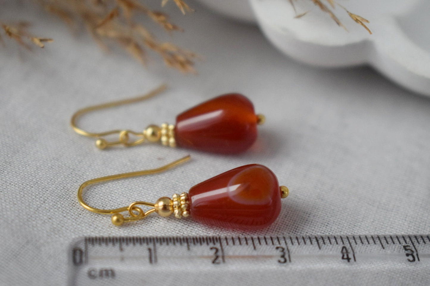 Carnelian teardrop earrings gold, Natural Carnelian dangle earrings, Red gemstone drop earrings, Carnelian jewelry for women, Gift for her