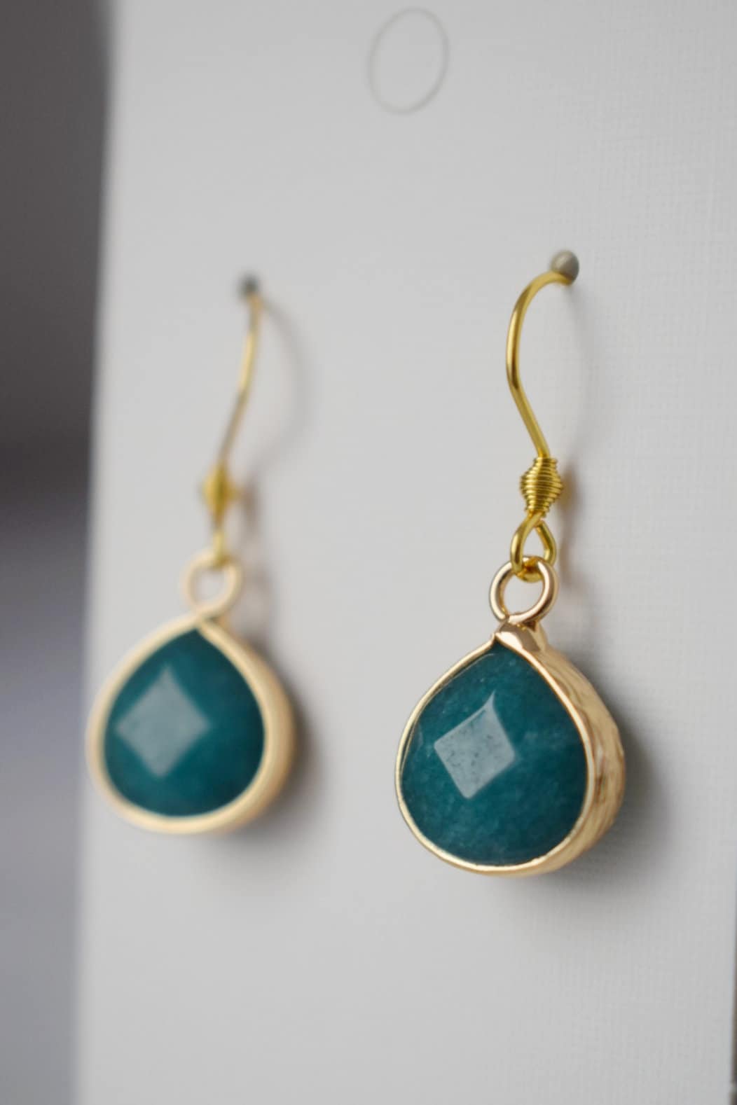 Turquoise Teal Jade Earrings, Teardrop Faceted Pendant Earrings, Gemstone Hanging Earrings Women, Jade Jewelry, Gift For Her