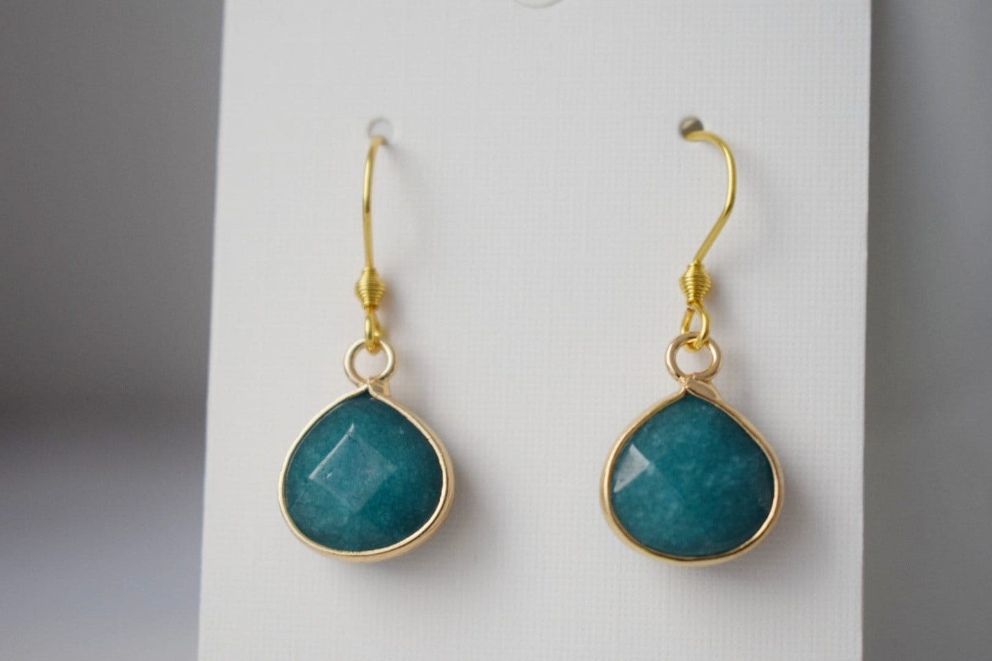 Turquoise Teal Jade Earrings, Teardrop Faceted Pendant Earrings, Gemstone Hanging Earrings Women, Jade Jewelry, Gift For Her