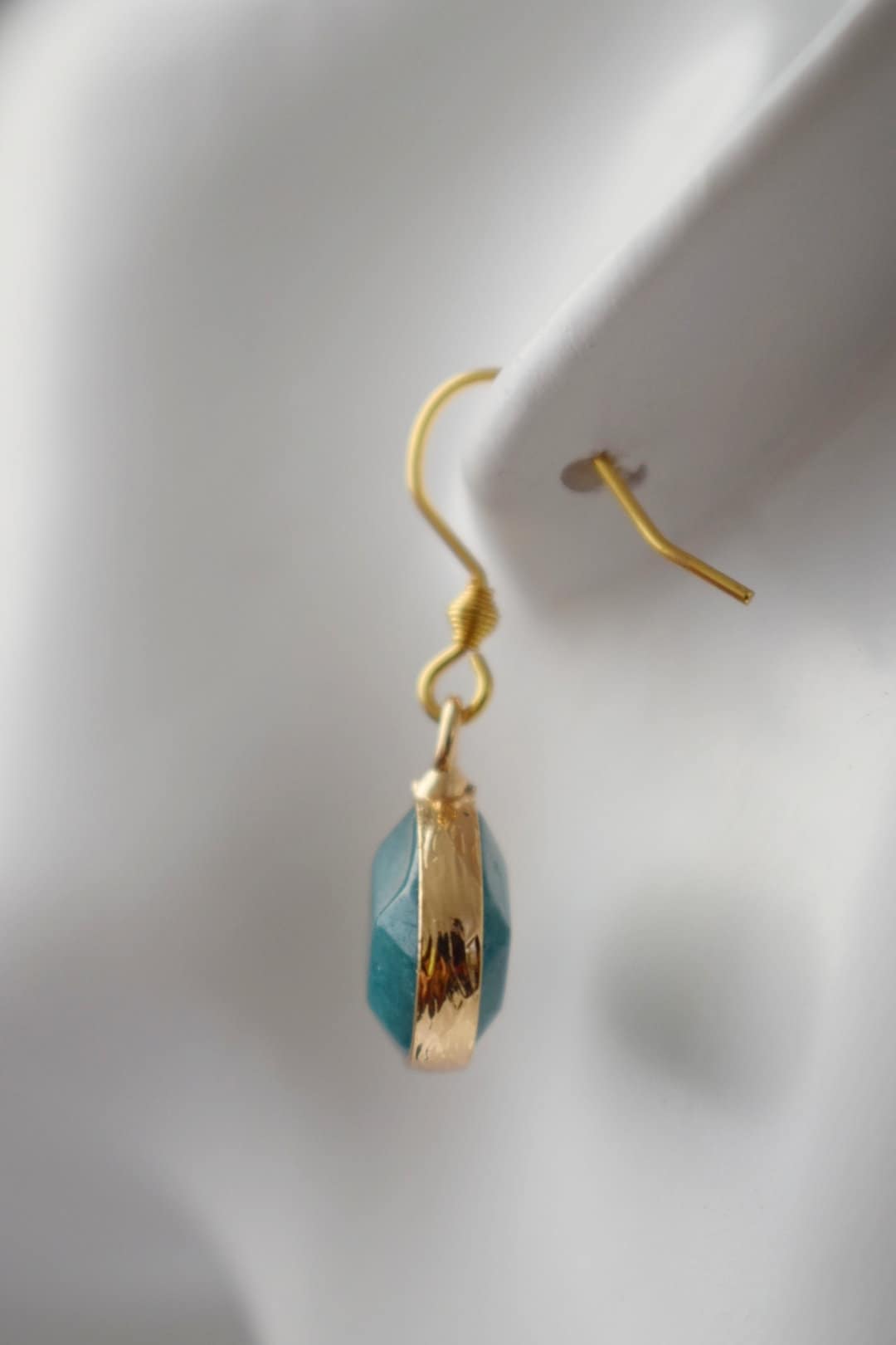 Turquoise Teal Jade Earrings, Teardrop Faceted Pendant Earrings, Gemstone Hanging Earrings Women, Jade Jewelry, Gift For Her