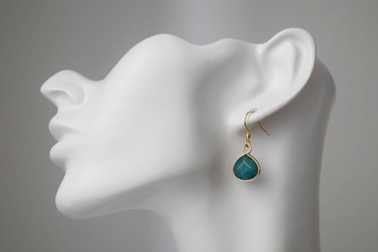 Turquoise Teal Jade Earrings, Teardrop Faceted Pendant Earrings, Gemstone Hanging Earrings Women, Jade Jewelry, Gift For Her
