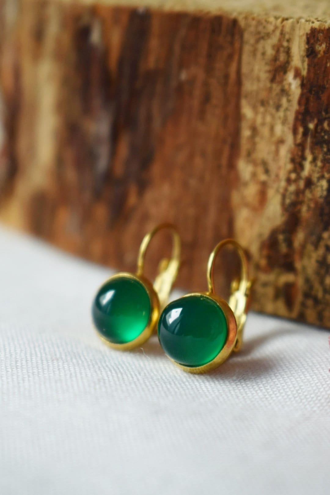 Green agate gemstone earrings, Small stone dangle earrings, 18k gold plated stainless steel lever back, Handmade jewelry, Gift for her