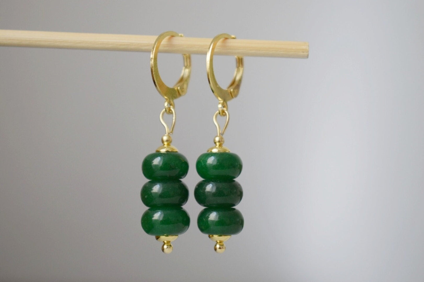 Green jade earrings gold for women, Gemstone huggie earrings, Dainty small jade drop earrings, Green stone earrings, Handmade jade jewelry