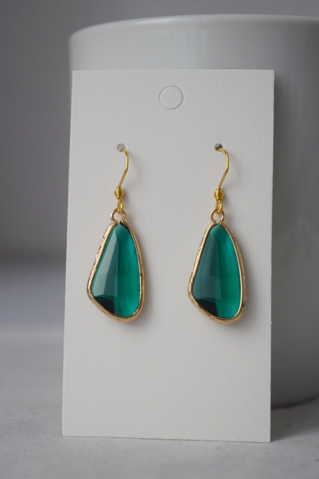 Green glass dangle earrings, Large teardrop earrings, Faceted earrings, Long teardrop earrings, Boho hanging earrings, Glass gold jewelry