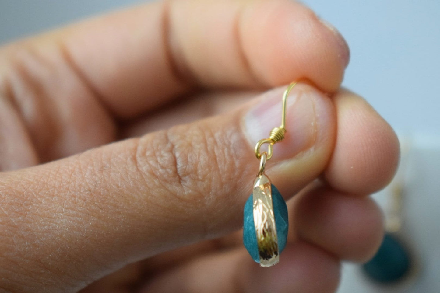 Turquoise Teal Jade Earrings, Teardrop Faceted Pendant Earrings, Gemstone Hanging Earrings Women, Jade Jewelry, Gift For Her
