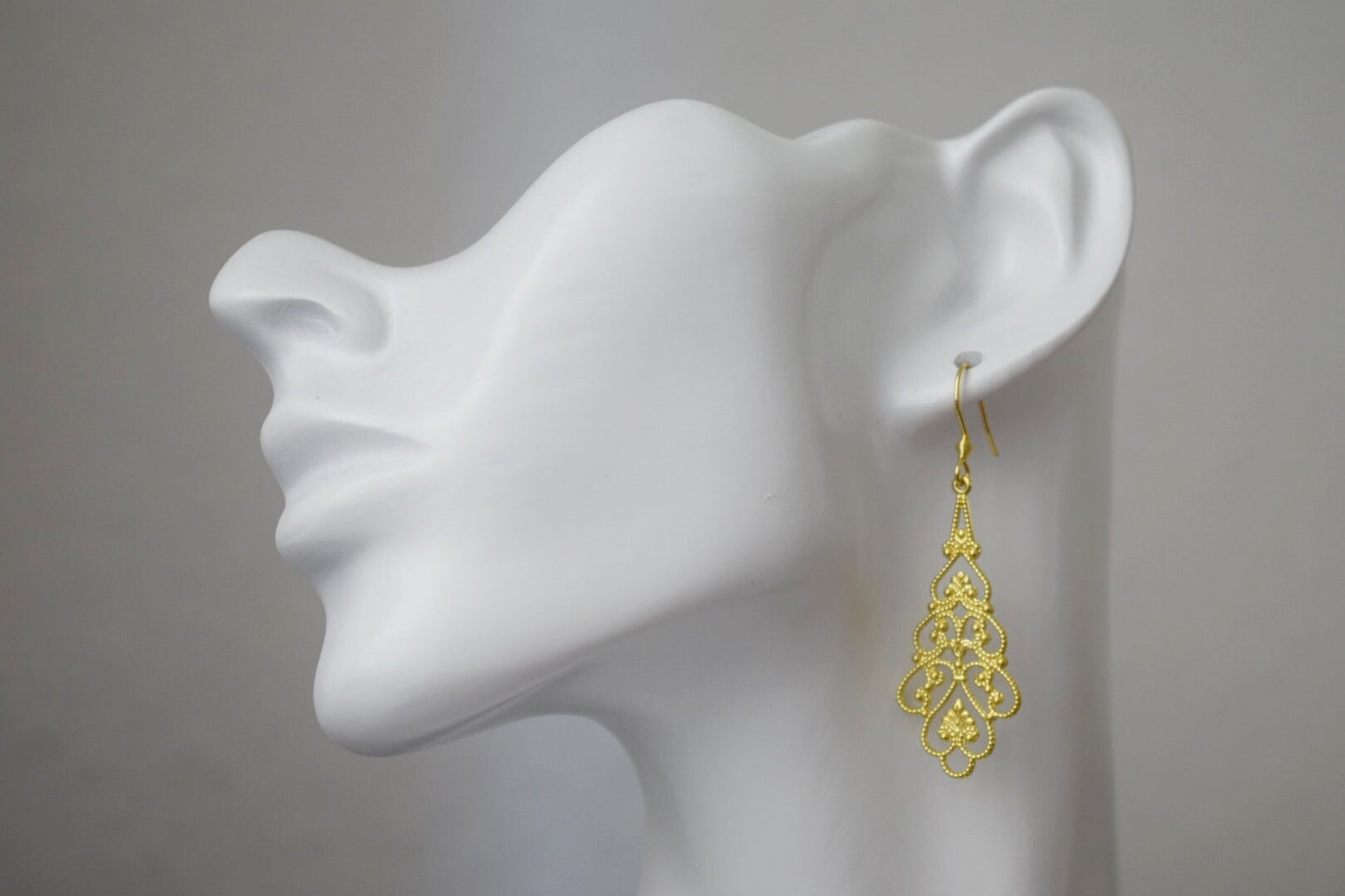 Ornament earrings gold, Long filigree & floral earrings, Vintage, Boho, Stainless steel, Teardrop earrings, Unique, Handmade jewelry gift