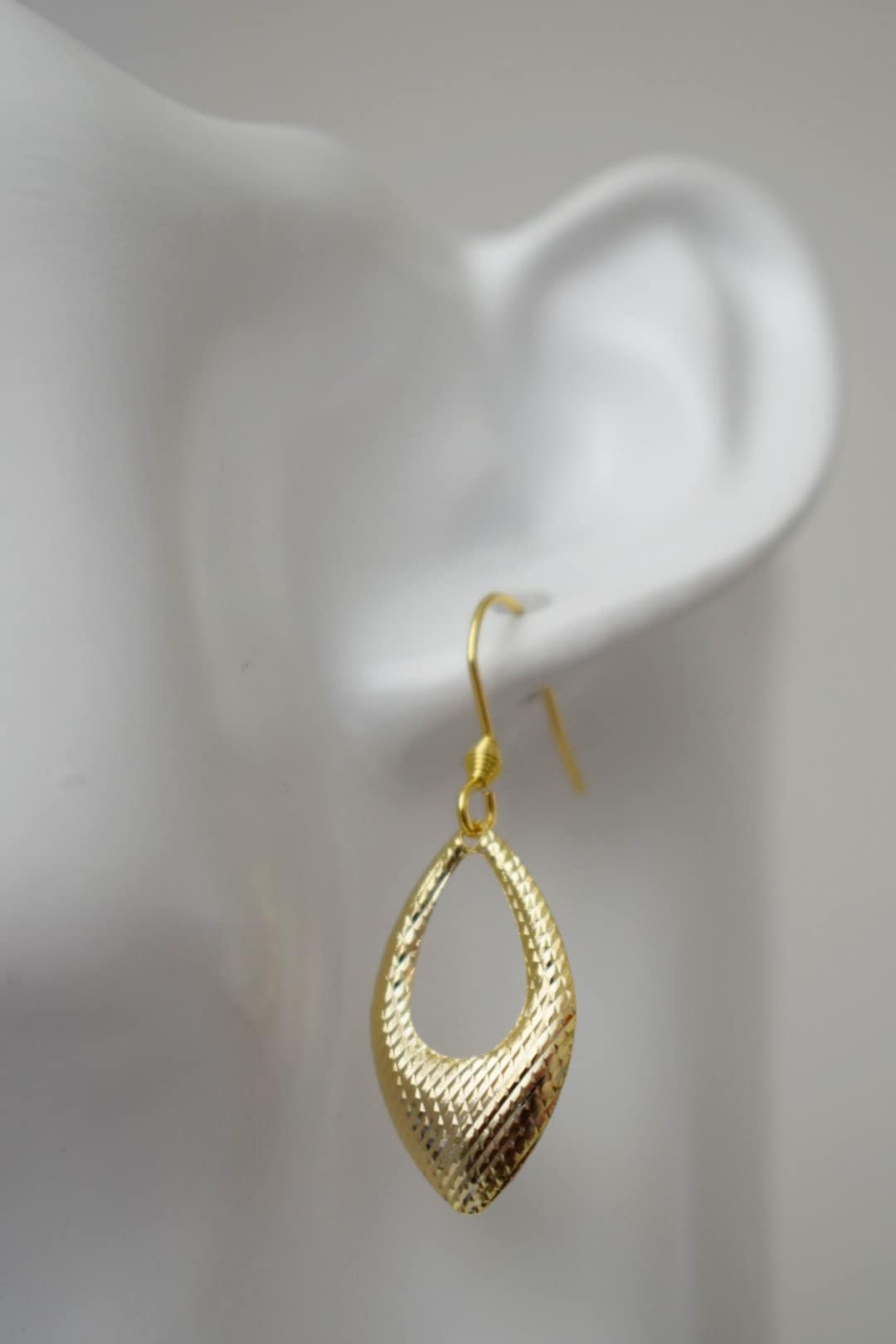 Gold pendant teardrop earrings, Minimalist, Geometric hanging dangle and drop gold earrings, Birthday small jewelry gifts for women mom wife