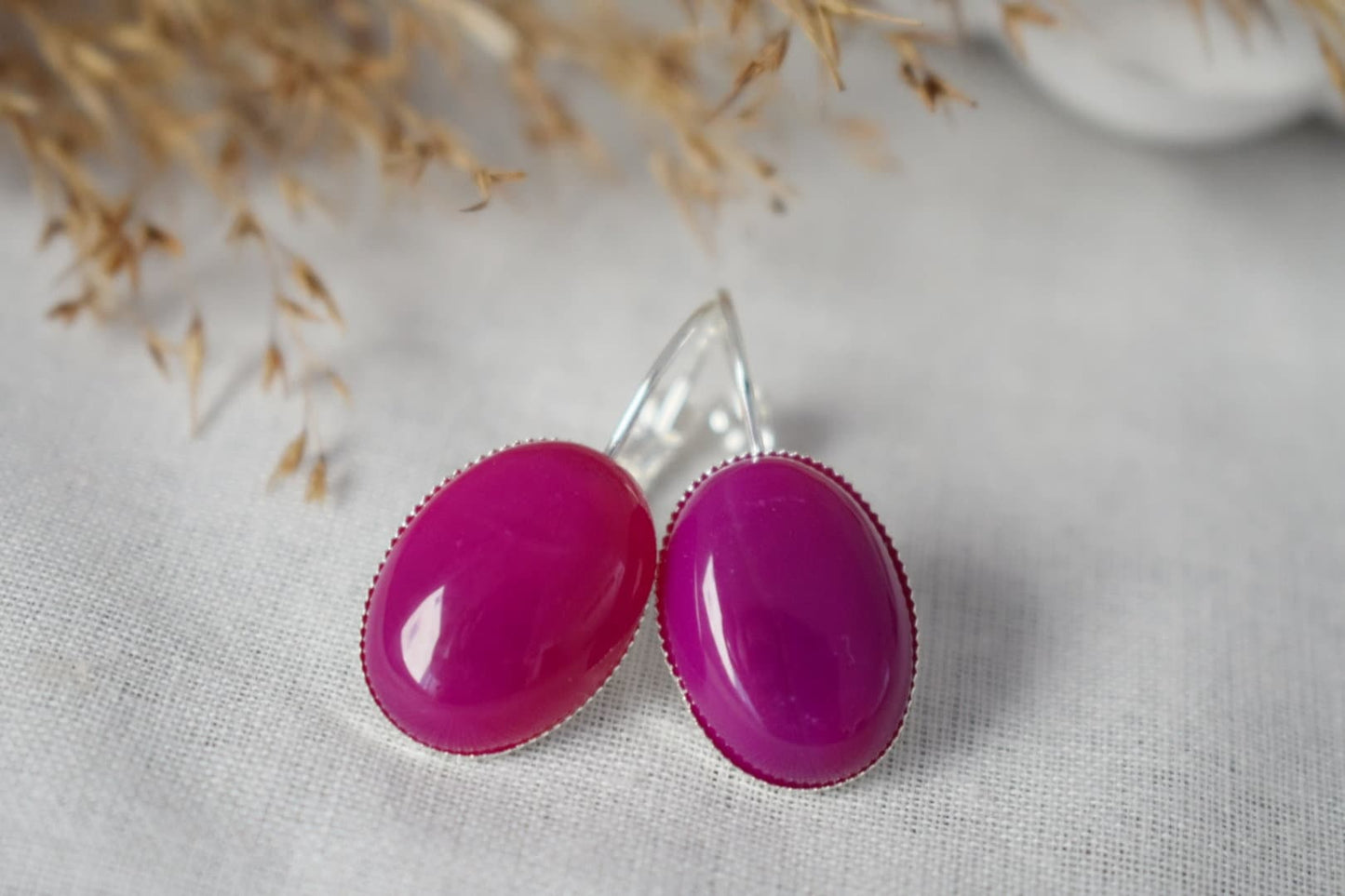 Pink agate earrings, Oval gemstone earrings, Pink leverback earrings, Pink stone, Pink silver jewelry, Agate silver jewelry, Gift for her