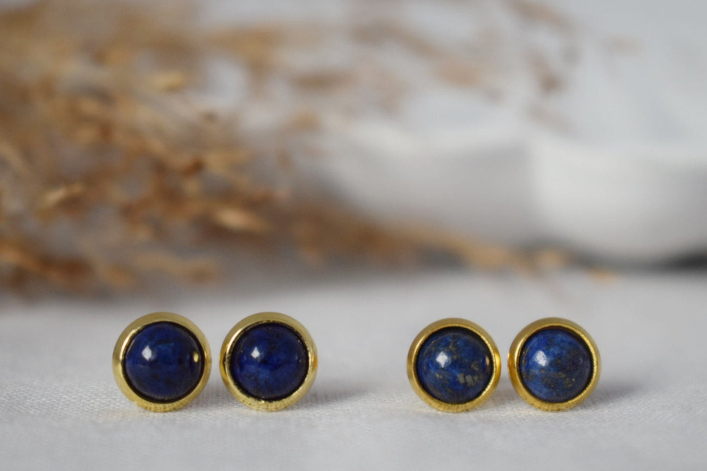 Lapis Stud Earrings Gold, Blue Lapis Earrings Gold, Round, Minimalist, 8mm, Lapis Lazuli Jewelry, September Birthstone, Handmade Jewelry