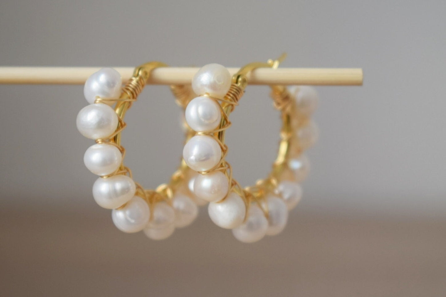 Pearl hoop earrings gold, Pearl Cluster Dangle Earrings, Lever back earrings, Bridesmaid huggies, Wedding pearl earrings, Gift for women