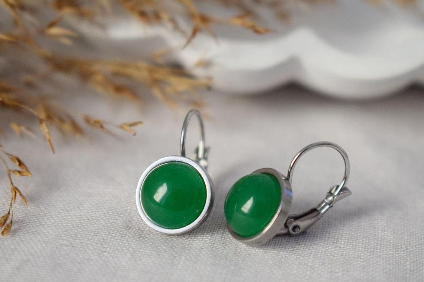 Green Jade Earrings, Small Gemstone Earrings, Positive Jewelry, 10mm, Green Dangle Drop Earrings, Leverback Earrings, Gifts For Women