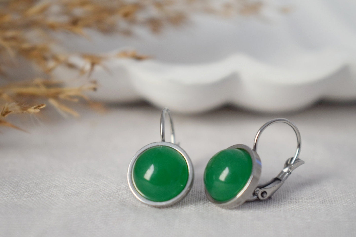 Green Jade Earrings, Small Gemstone Earrings, Positive Jewelry, 10mm, Green Dangle Drop Earrings, Leverback Earrings, Gifts For Women