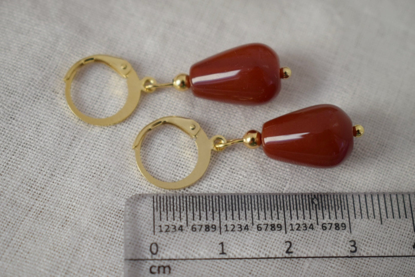 Carnelian teardrop hoop earrings, Natural carnelian huggies, Red gemstone drop earrings, Carnelian gold jewelry for women, Gift for her