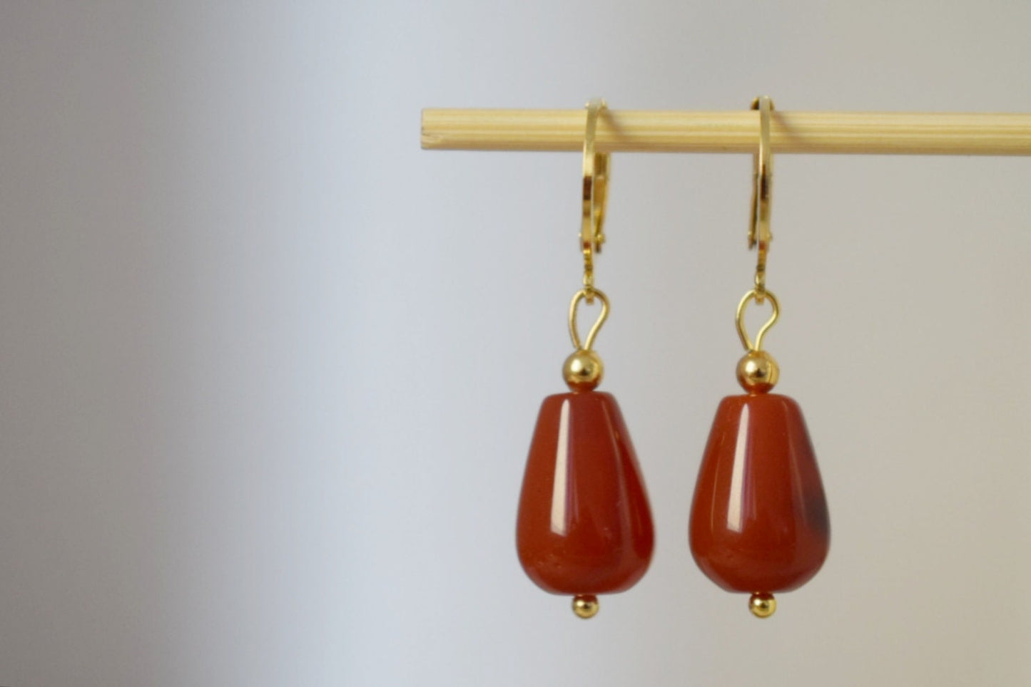 Carnelian teardrop hoop earrings, Natural carnelian huggies, Red gemstone drop earrings, Carnelian gold jewelry for women, Gift for her