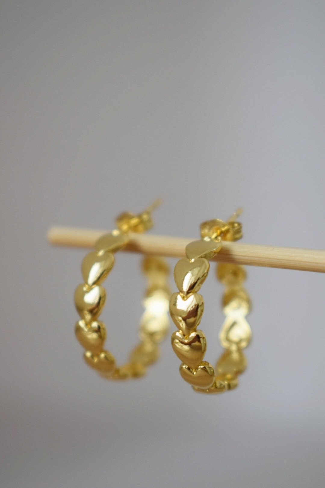 Heart hoop stud earrings, Half circle studs, C shape, Semicircle earrings, 18k gold plated earrings, Statement Hoops, Modern earrings, Gift