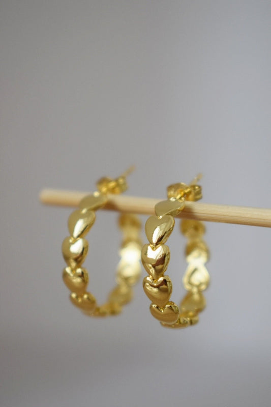 Heart hoop stud earrings, Half circle studs, C shape, Semicircle earrings, 18k gold plated earrings, Statement Hoops, Modern earrings, Gift