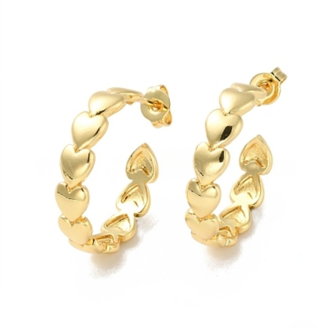 Heart hoop stud earrings, Half circle studs, C shape, Semicircle earrings, 18k gold plated earrings, Statement Hoops, Modern earrings, Gift