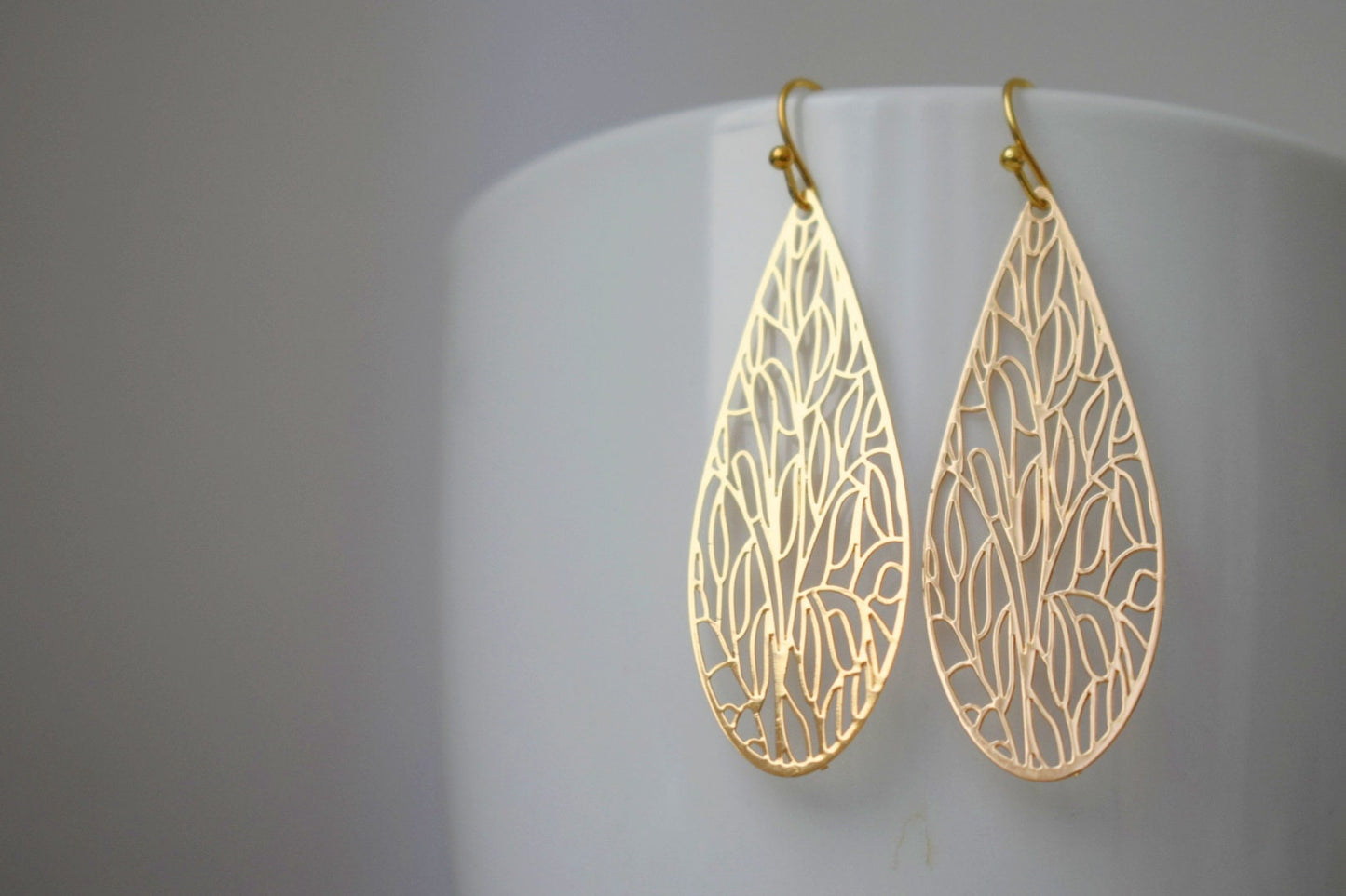 Ornament teardrop dangle earrings, Boho drop earrings, Unique filigree jewelry, Gift for her