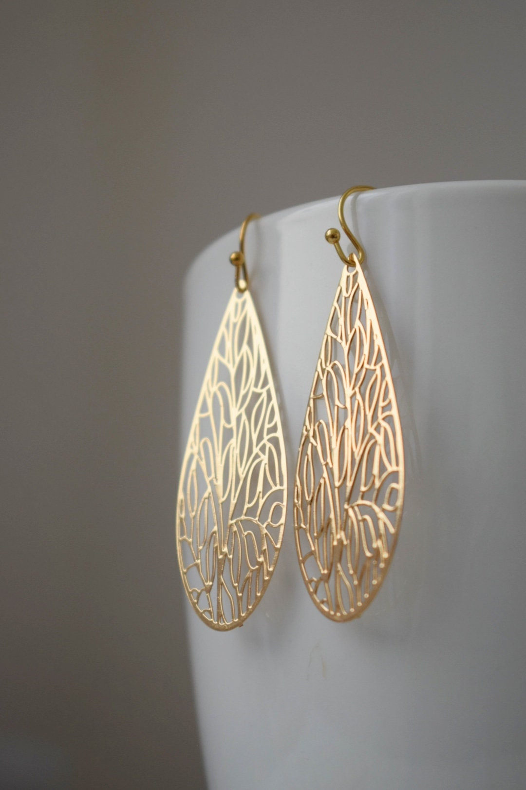 Ornament teardrop dangle earrings, Boho drop earrings, Unique filigree jewelry, Gift for her