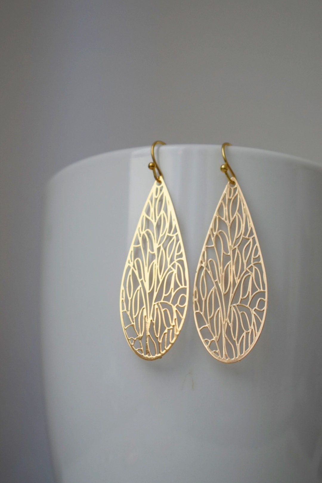 Ornament teardrop dangle earrings, Boho drop earrings, Unique filigree jewelry, Gift for her