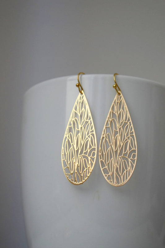 Ornament teardrop dangle earrings, Boho drop earrings, Unique filigree jewelry, Gift for her