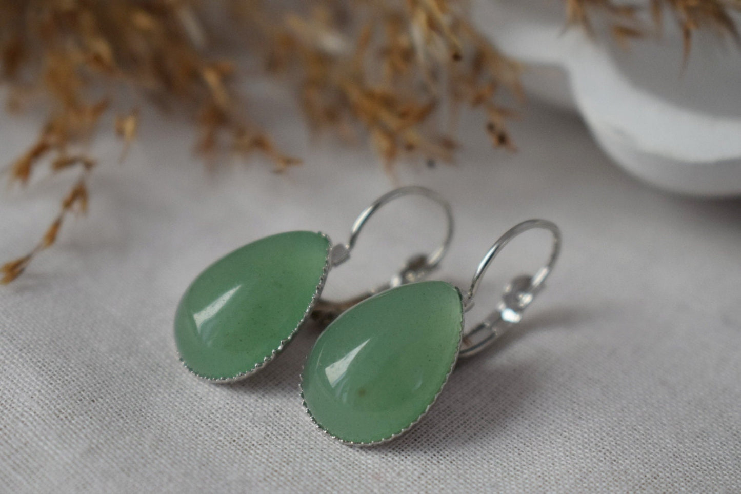 Green aventurine earrings, Teardrop gemstone dangle earrings, Aventurine drop lever back earrings, Hanging earrings, Jewelry gift for her