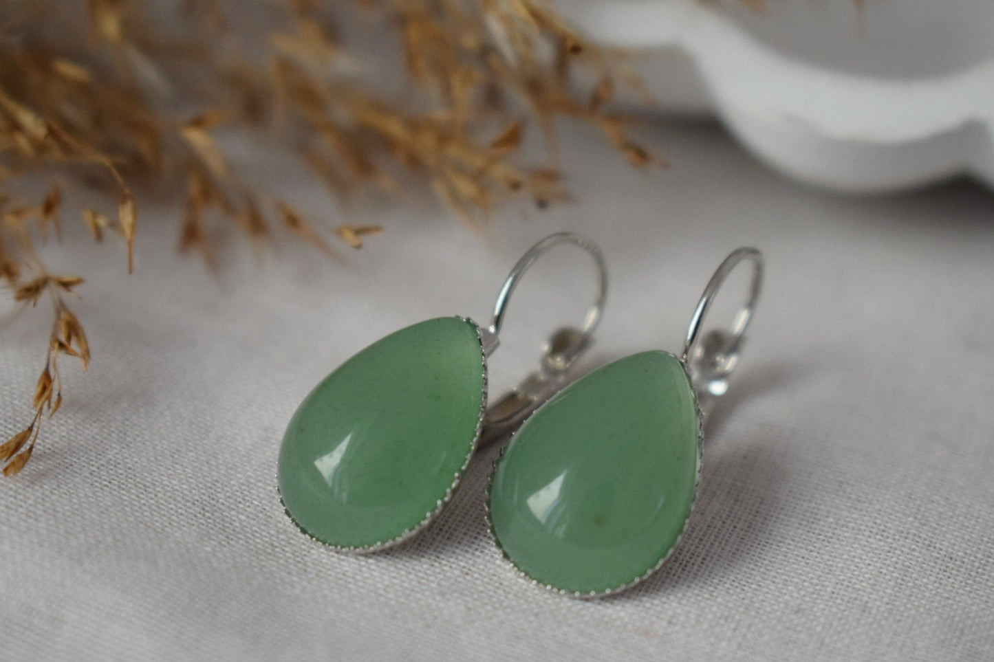 Green aventurine earrings, Teardrop gemstone dangle earrings, Aventurine drop lever back earrings, Hanging earrings, Jewelry gift for her