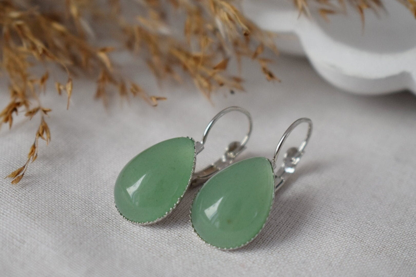 Green aventurine earrings, Teardrop gemstone dangle earrings, Aventurine drop lever back earrings, Hanging earrings, Jewelry gift for her