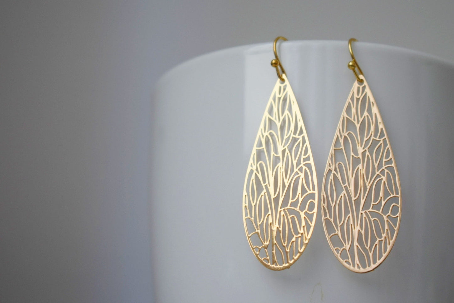 Ornament teardrop dangle earrings, Boho drop earrings, Unique filigree jewelry, Gift for her