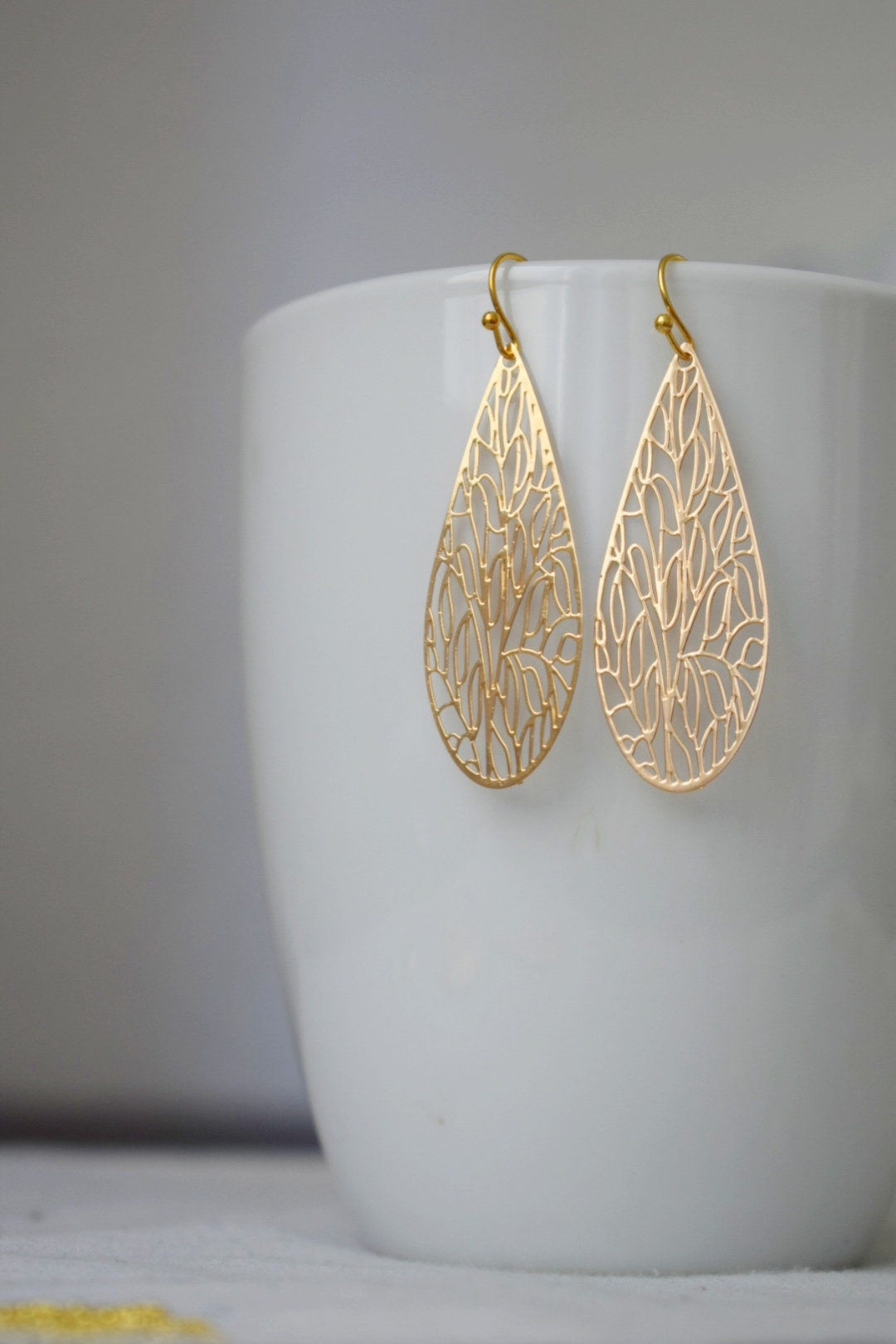 Ornament teardrop dangle earrings, Boho drop earrings, Unique filigree jewelry, Gift for her