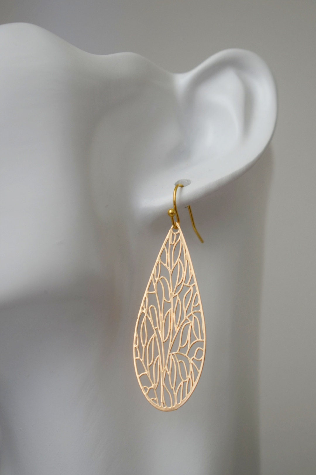 Ornament teardrop dangle earrings, Boho drop earrings, Unique filigree jewelry, Gift for her