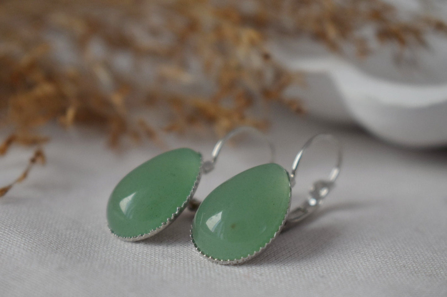 Green aventurine earrings, Teardrop gemstone dangle earrings, Aventurine drop lever back earrings, Hanging earrings, Jewelry gift for her