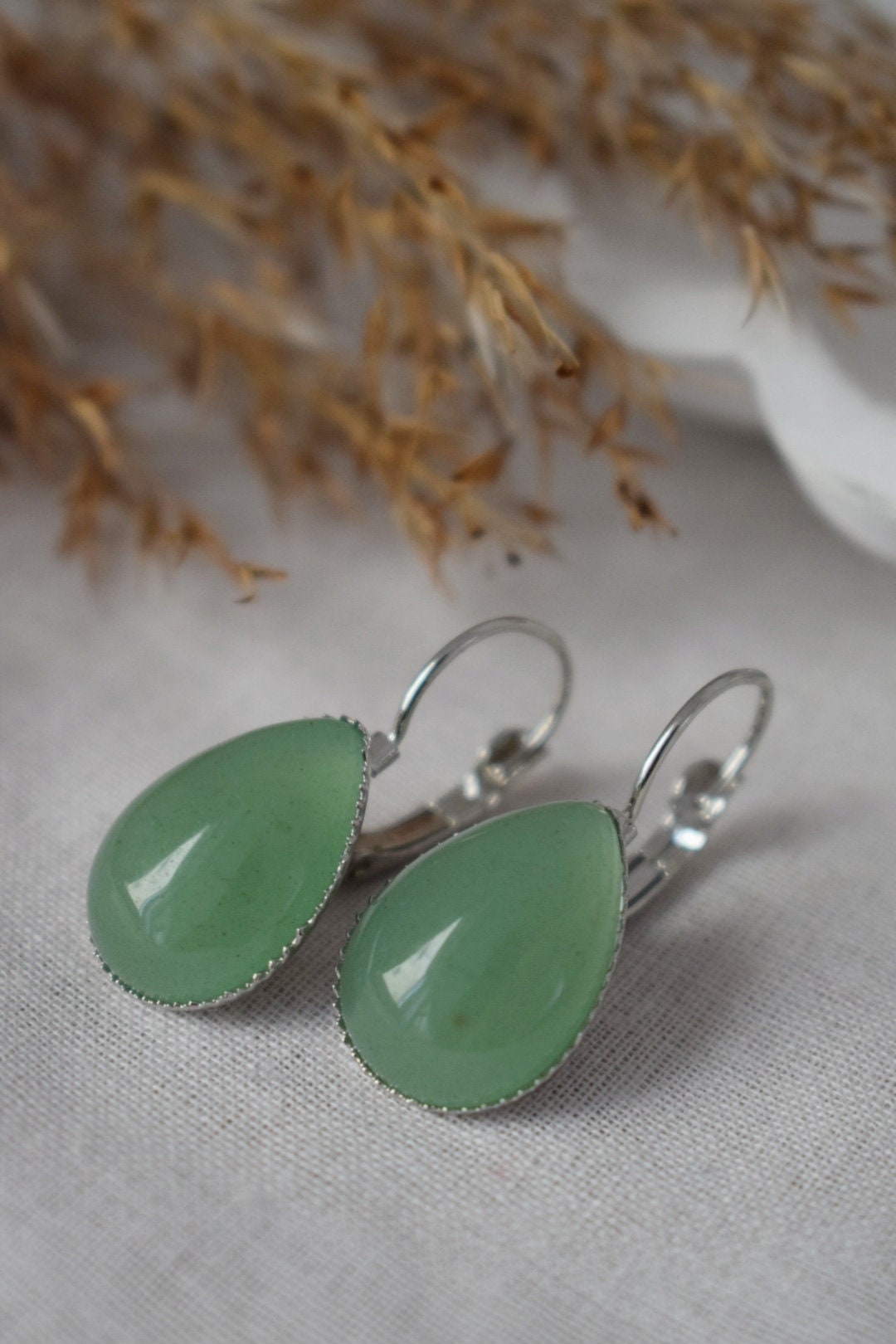 Green aventurine earrings, Teardrop gemstone dangle earrings, Aventurine drop lever back earrings, Hanging earrings, Jewelry gift for her
