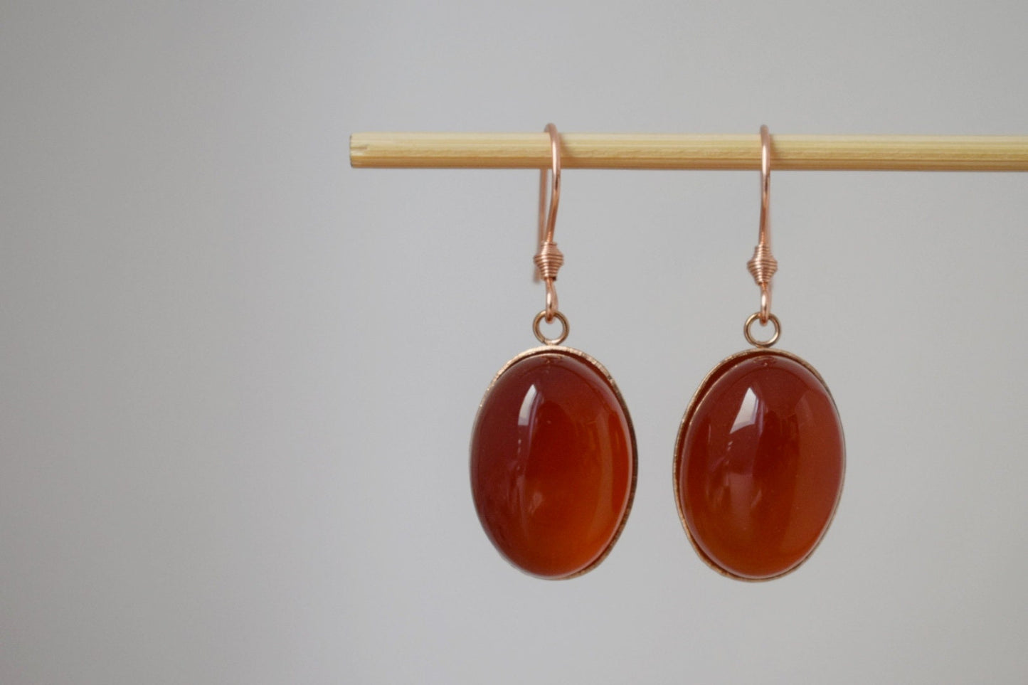 Red agate earrings, Oval gemstone pendant, Dangle earrings, Stainless steel, Birthstone, Rose gold plated jewelry, Gift for her