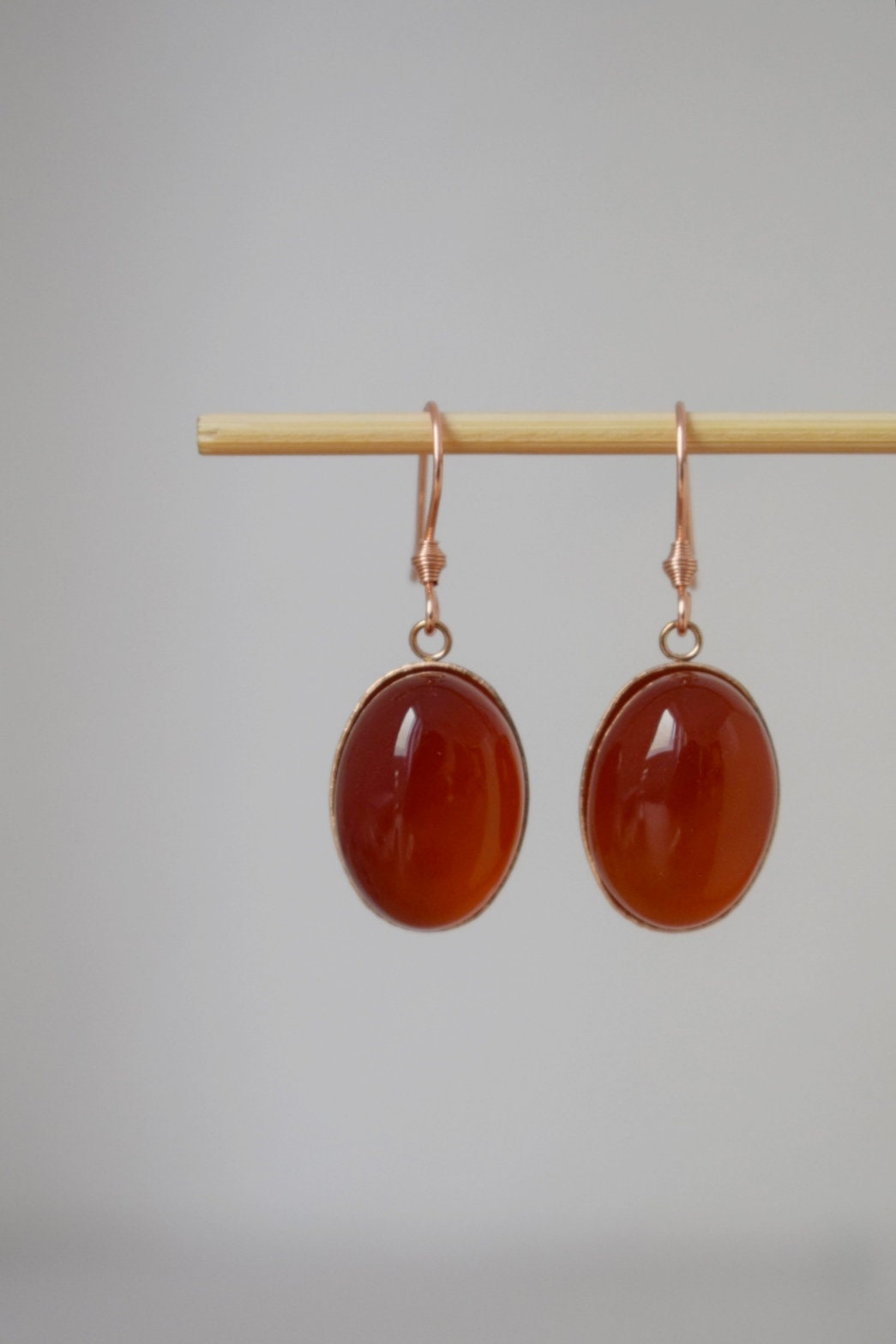 Red agate earrings, Oval gemstone pendant, Dangle earrings, Stainless steel, Birthstone, Rose gold plated jewelry, Gift for her