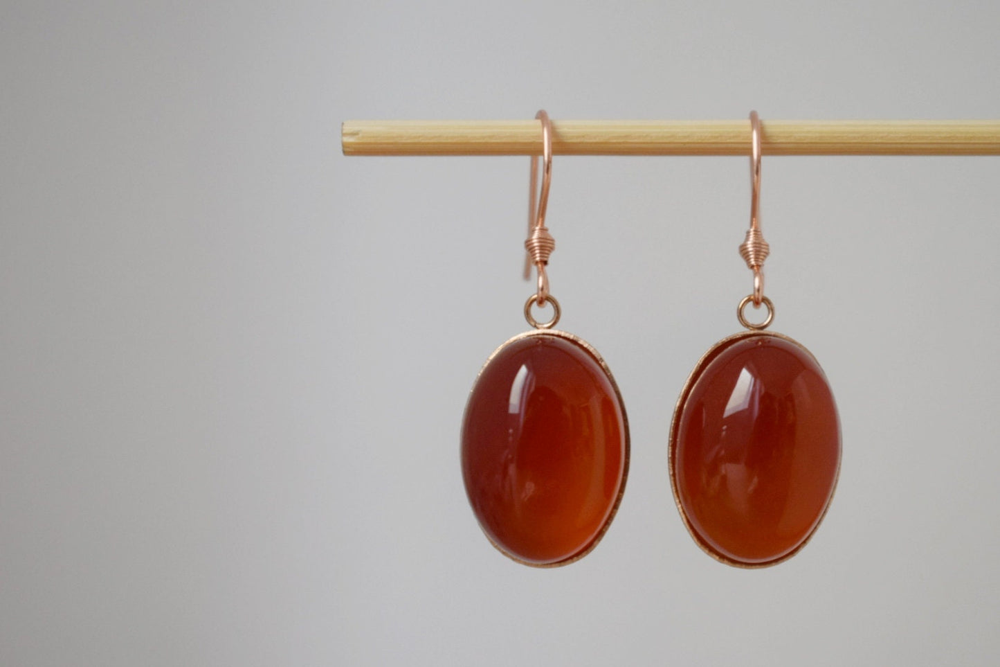 Red agate earrings, Oval gemstone pendant, Dangle earrings, Stainless steel, Birthstone, Rose gold plated jewelry, Gift for her