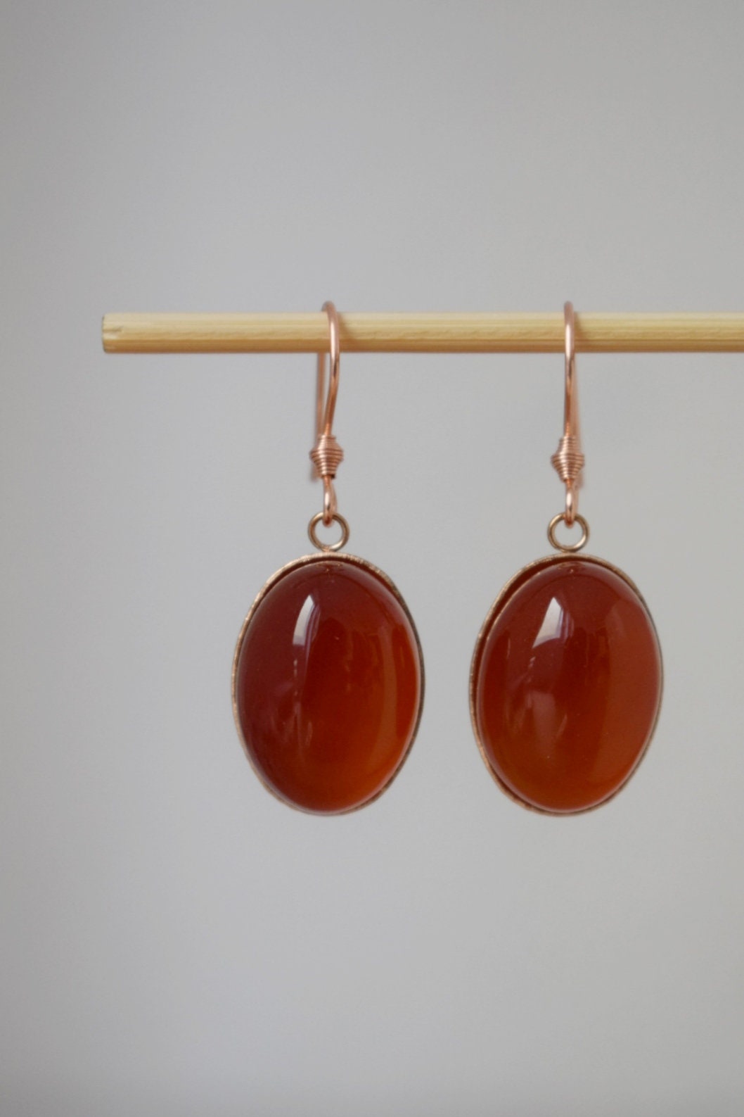 Red agate earrings, Oval gemstone pendant, Dangle earrings, Stainless steel, Birthstone, Rose gold plated jewelry, Gift for her