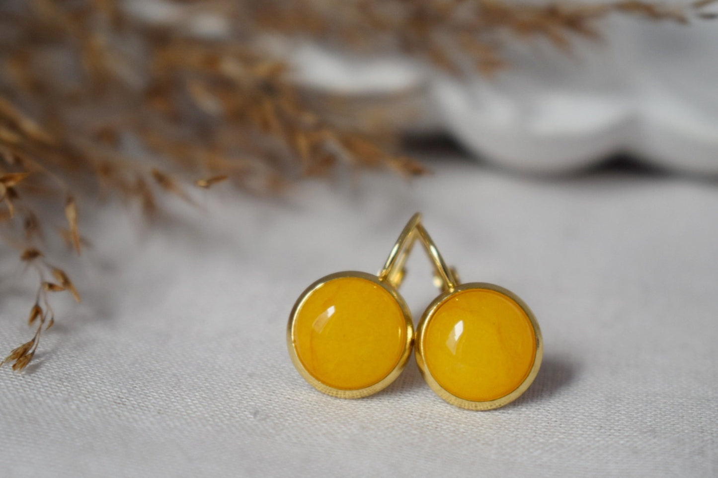 Yellow jade earrings gold, Gemstone drop and dangle earrings, Yellow stone lever back earrings, Hanging earrings, Jewelry gift for women