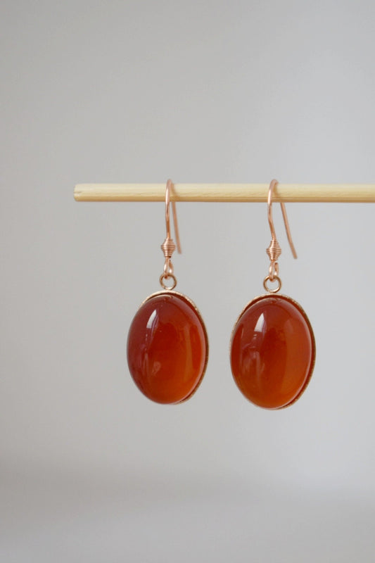 Red agate earrings, Oval gemstone pendant, Dangle earrings, Stainless steel, Birthstone, Rose gold plated jewelry, Gift for her