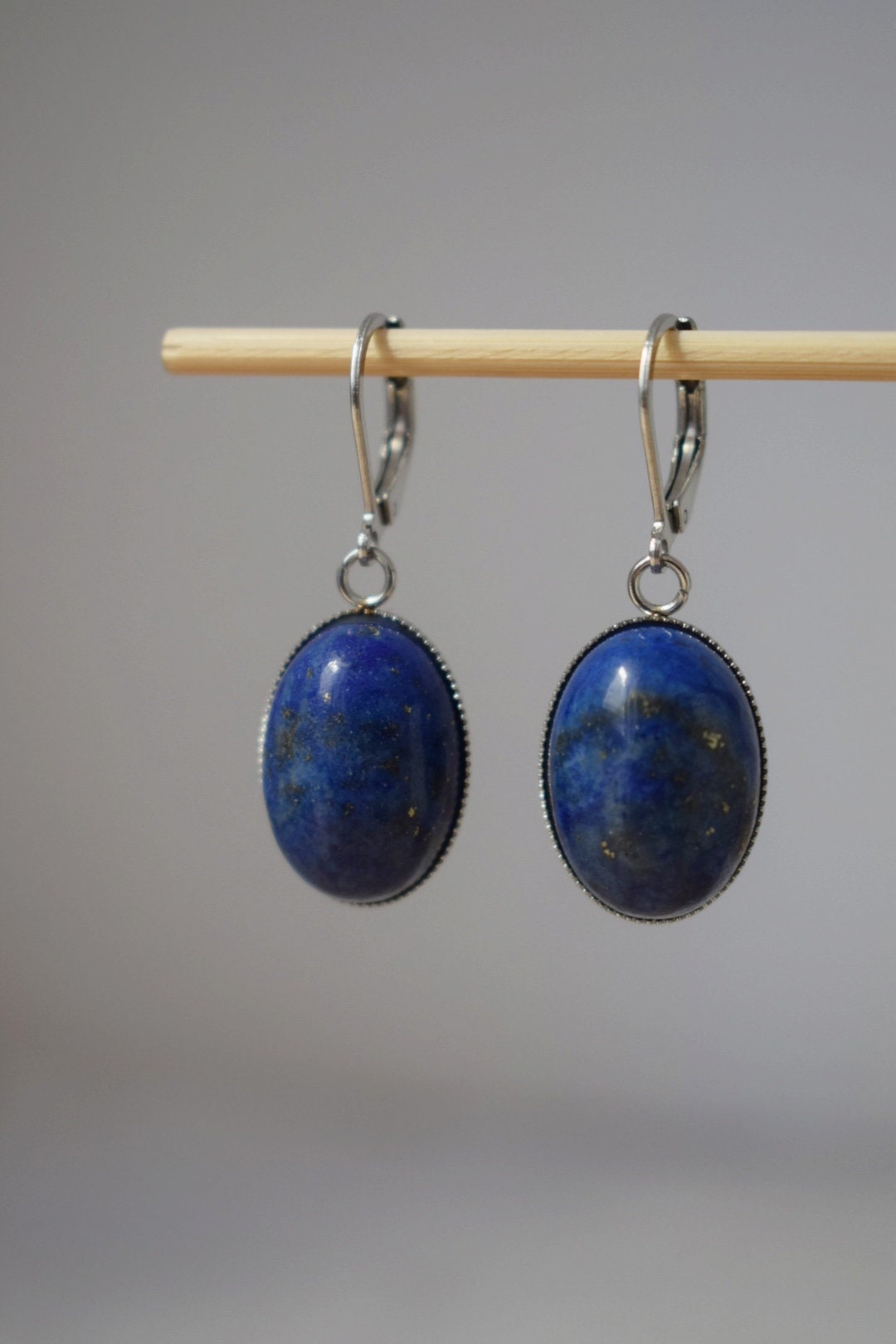 Lapis lazuli earrings dangle, Gemstone huggies, Blue boho hoops, Birthstone Jewelry, Gift for women