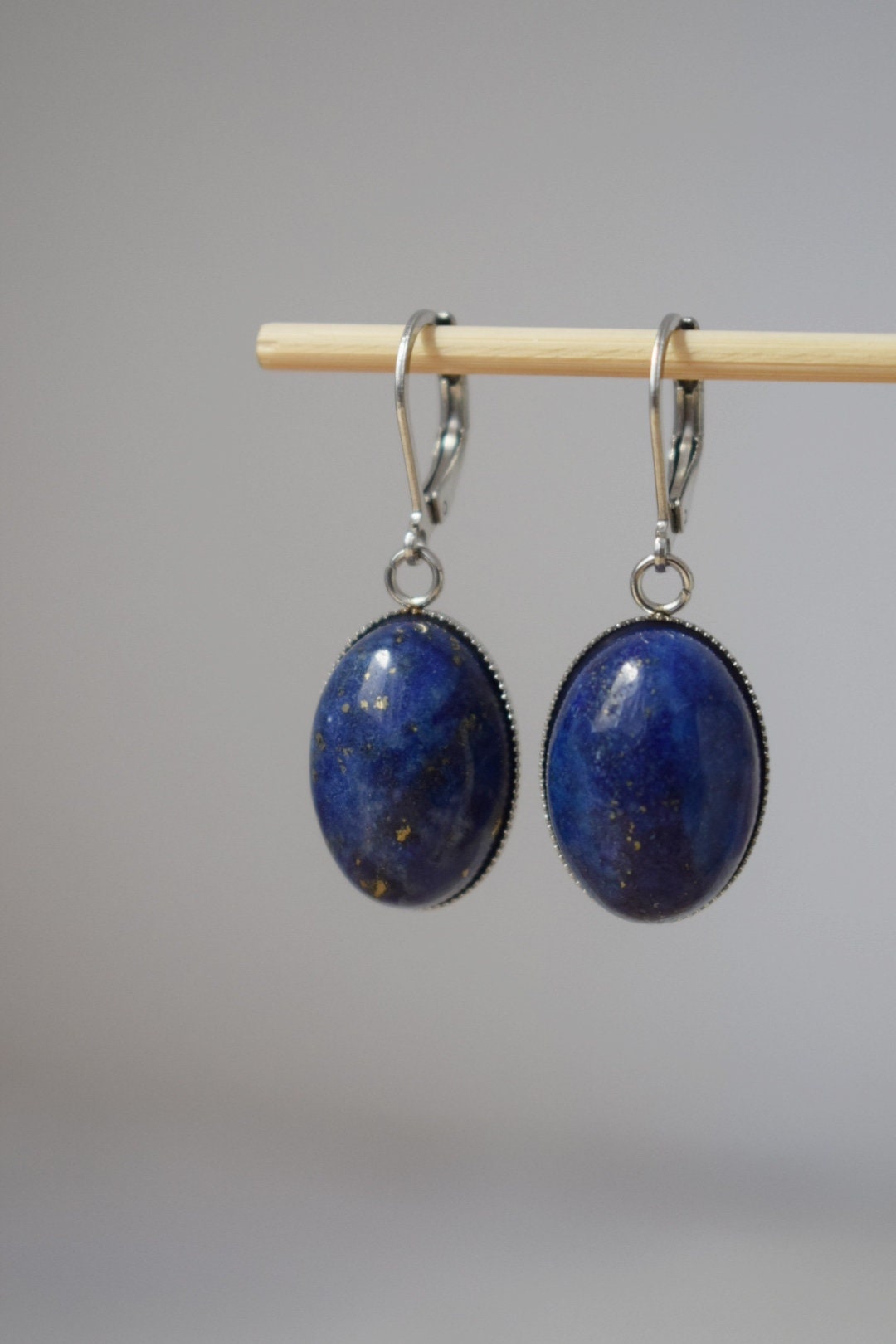 Lapis lazuli earrings dangle, Gemstone huggies, Blue boho hoops, Birthstone Jewelry, Gift for women
