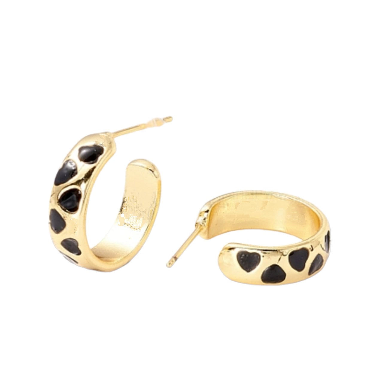 Half open hoop heart pattern enamel stud earrings, Half circle, C shape, Semicircle, 18k gold plated, Modern statement Hoops, Gift for her