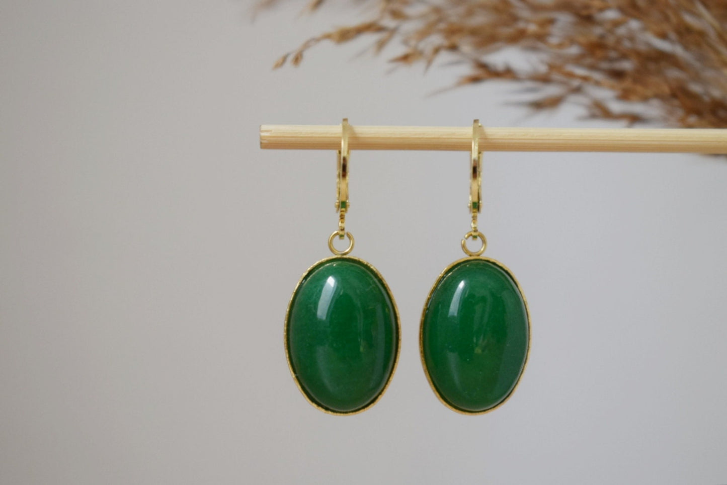 Green jade earrings, Gemstone dangle hoops, Boho earrings, Handmade Jewelry, Christmas gifts, Earrings for women, Unique jewelry