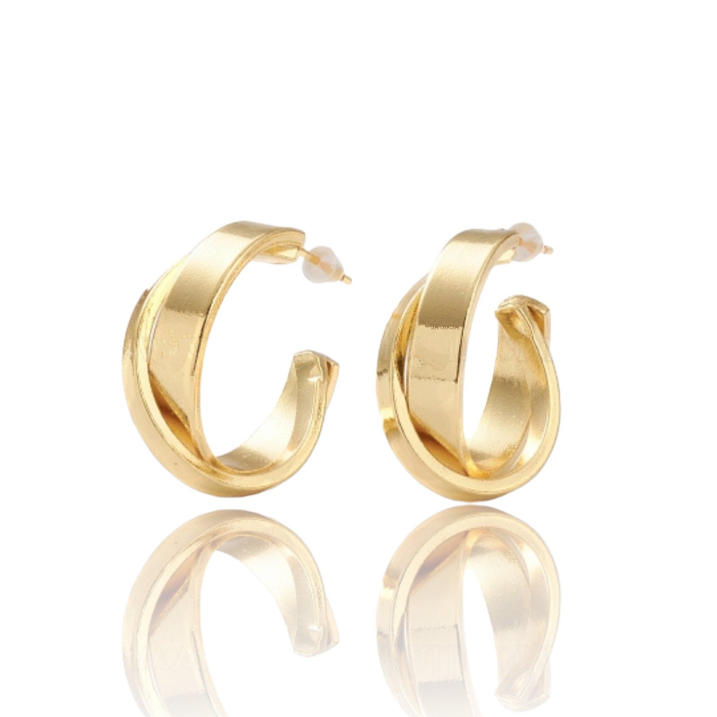Golden Hoops • Statement Earrings • C Shape Modern Earring • Stud Hoops • Dainty Minimalist Earrings • Perfect Valentine's Day Gift For Her