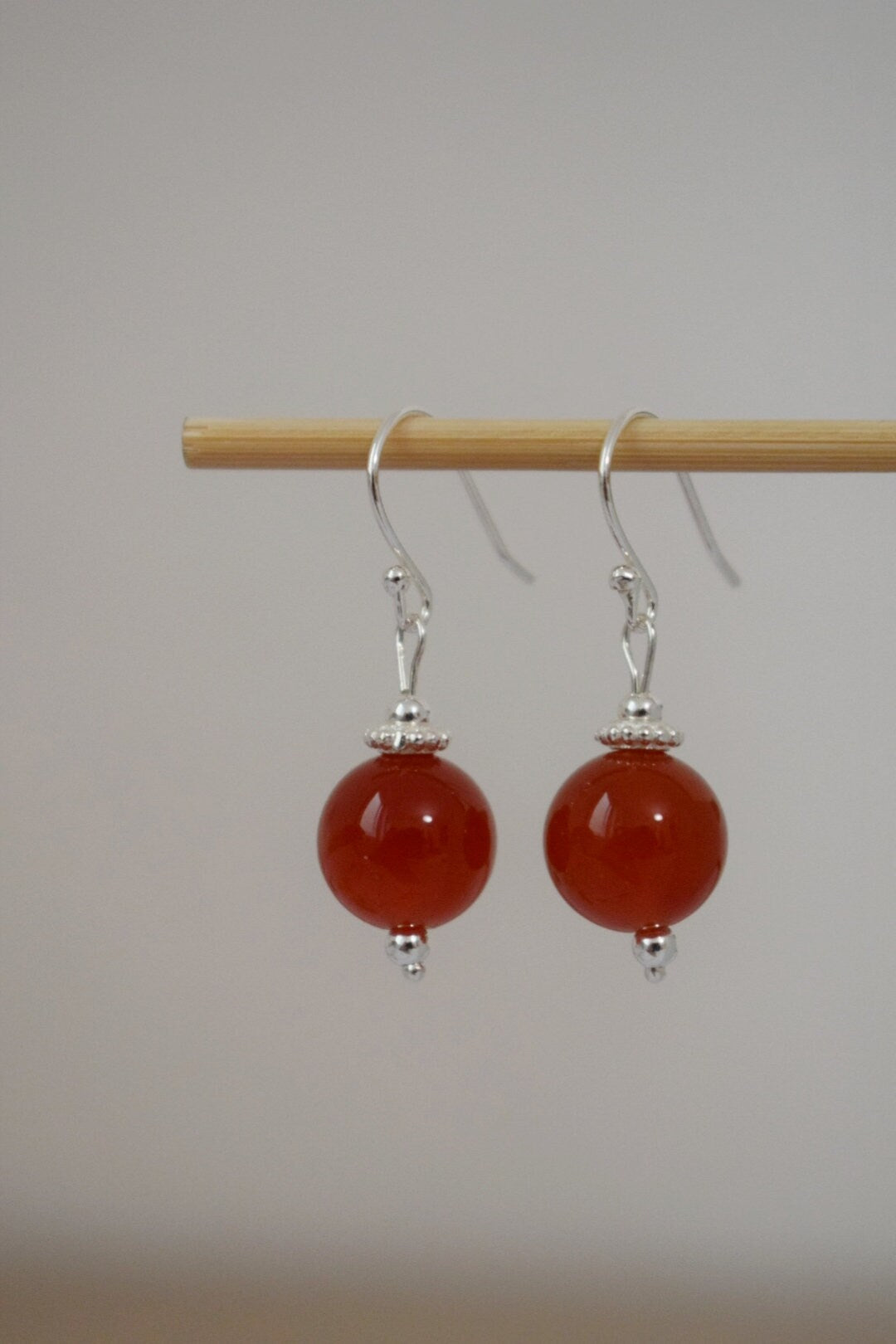 Carnelian Dangle Earrings, Sterling Silver Red Orange Gemstone Earrings, Natural Stone, Minimalist Jewelry, Gift For Her